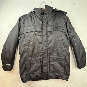 VTG Phat Farm RARE Y2K Puffer Winter Jacket‎ fur trim Logo Men L minor snag